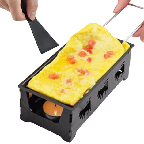 Ensemble raclette antiadhésif avec poêle à fromage et spatule, manche en bois pliable, ustensiles de cuisine en acier au carbone pour faire fondre le fromage