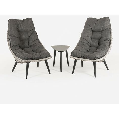 Ensemble Relax pour Jardin, Aluminium et Rotin Synthétique Ouvert Rond, Forme Oeuf, Couleur Gris, Coussin Inclus, Table en Alumi