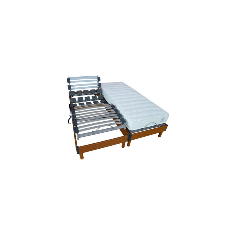 Ensemble matelas+sommier tête et pieds relevable lattes + plots
