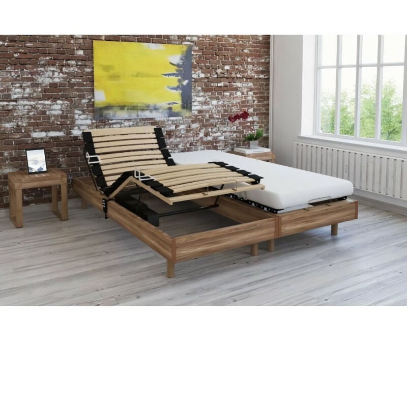 ensemble relaxation talca matelas + sommiers électriques décor chene clair 2x70x190 - mousse - 14 cm - ferme