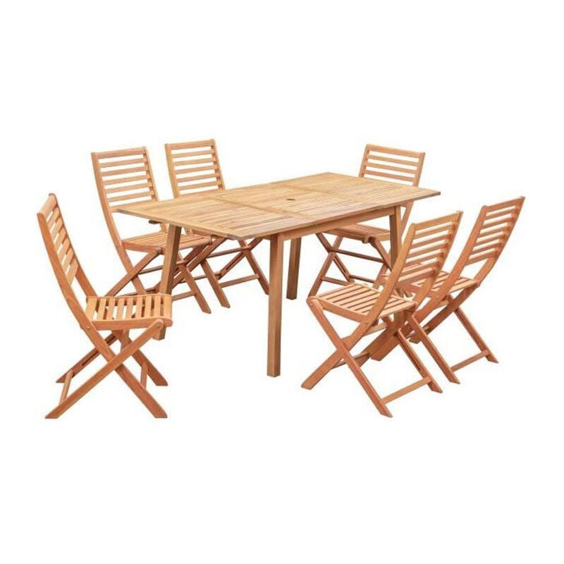 Les Tendances - Ensemble repas de jardin 4-6 personnes - Eucalyptus fsc - Table extensible 120 - 180 x 80 cm + 6 chaises pliantes