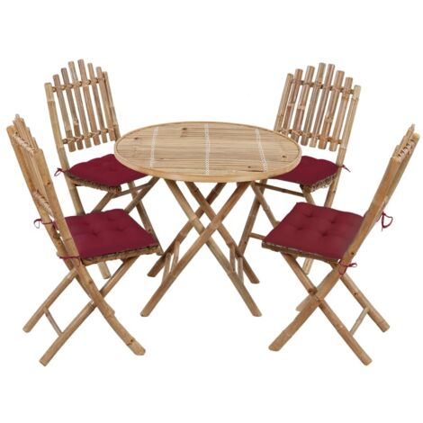 Ensemble repas de jardin 5 pcs Contemporain, Mobilier à dîner d'extérieur pliable avec coussins Bambou OIB3412E