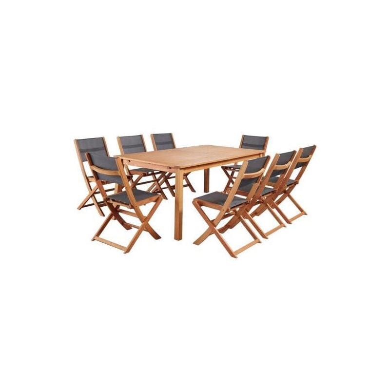 Ensemble repas de jardin 6 a 8 personnes - Table extensible 180-240 x 100 cm + 6 chaises assises textilene - Bois Eucalyptus FS