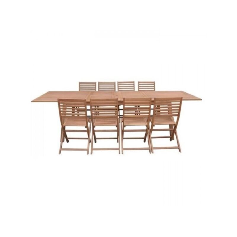 Sans Marque - Ensemble repas de jardin 8 a 12 personnes - Table extensible 200/250/300 x 100cm + 8 chaises - Bois Eucalyptus fsc