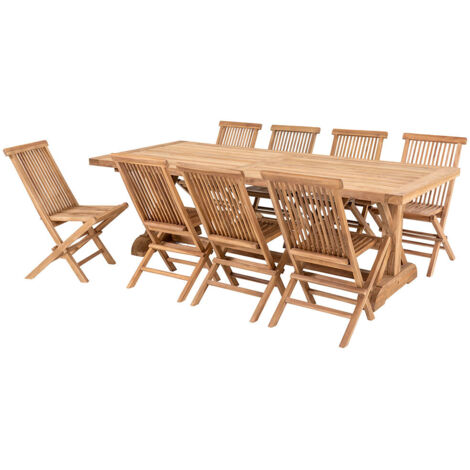 Ensemble repas de jardin table 240x100 cm + 8 fauteuils en teck
