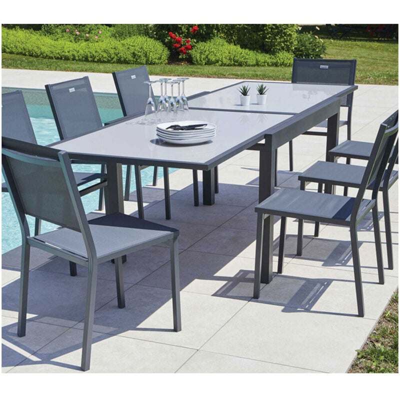 HONFLEUR VERRE - Ensemble table et chaises de jardin - 8 places