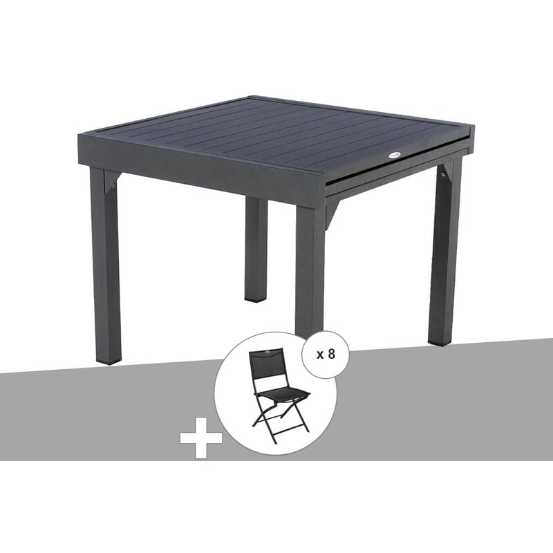 Hesperide - Ensemble repas table extensible alu 4/8 places Graphite + 8 chaises Modula - Hespéride