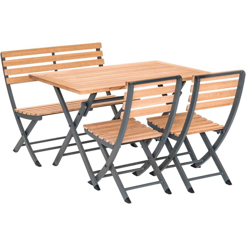 Salon de jardin pliant en aluminium et teck 4 personnes Porto Rico