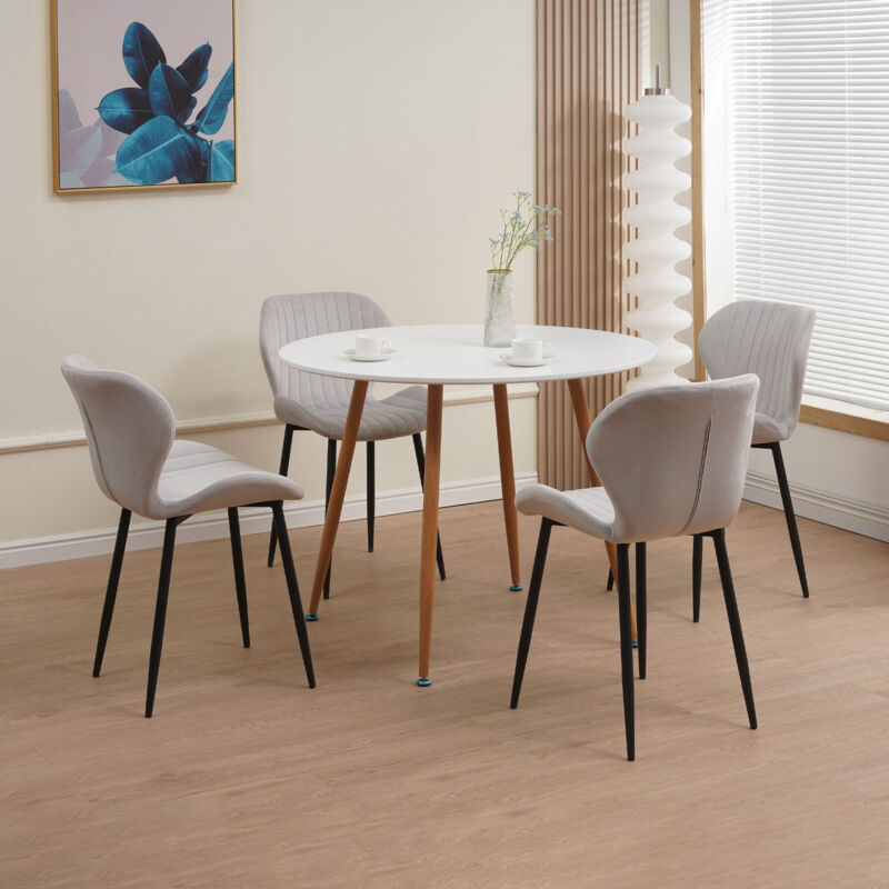 M&s - Ensemble repas table ronde blanche + 4 chaises velours gris - scandi