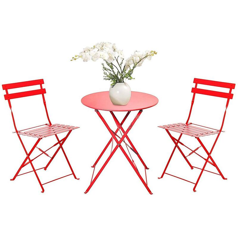 Ensemble bistrot 2 chaises + table pliante pour le jardin, le balcon, la varanda et la terrasse - Ensemble de mobilier d'exterieur en acier