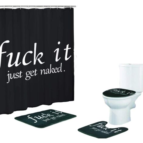 Ensemble rideau de douche à citation amusante, comprenant un tapis antidérapant, une housse de siège de toilette et un tapis de bain, rideau de douche noir et blanc avec 12 crochets, rideau de douche