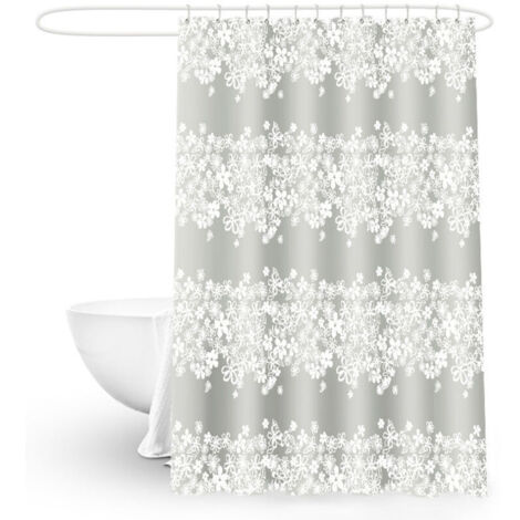 Ensemble Rideau de Douche Plage - Tissu Polyester Étanche de Largeur Généreuse - Livré avec Doublure et Crochets