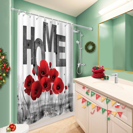 Ensemble rideau de douche polyester avec anneaux 180x180 déco d‘intérieur voile de douche pour maison secondaire