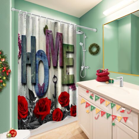 Ensemble rideau de douche polyester avec anneaux 180x180 design rideau étanche pour campin
