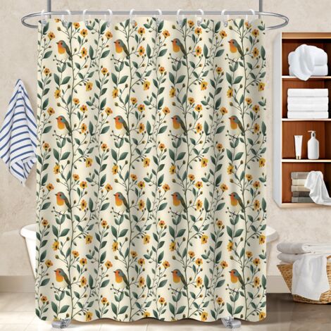 Ensemble rideau de douche polyester avec anneaux 180x180 lavable cache baignoire pour cabine de douche