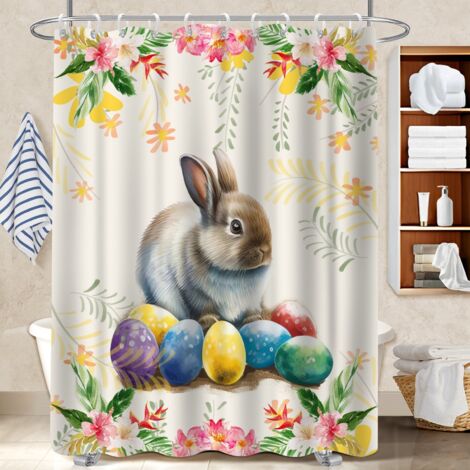 Ensemble rideau de douche polyester avec anneaux 180x180 montage sans perçage protection douche pour les fêtes de fin d’année