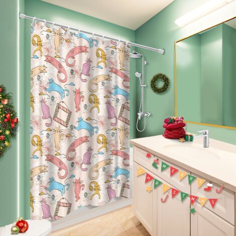 Ensemble rideau de douche polyester avec anneaux 180x180 poids aux ourlets protection douche pour une ambiance tropicale et dépaysante