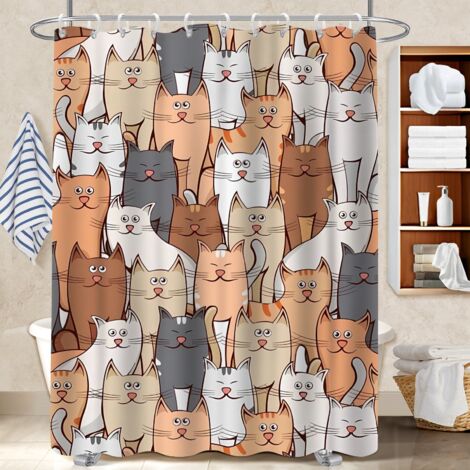 Ensemble rideau de douche polyester avec anneaux 180x180 séchage rapide rideau imperméable pour adapté aux animaux domestiques