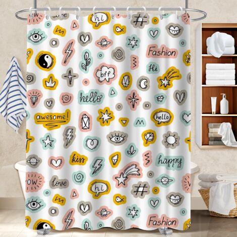Ensemble rideau de douche polyester avec anneaux 180x180 stylé rideau séchage rapide pour adapté aux animaux domestiques