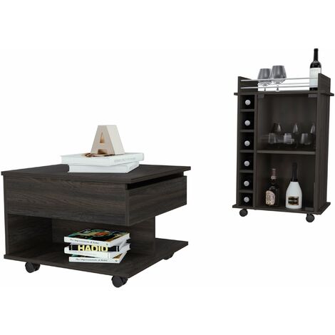 Ensemble Riverside de Salon, Chariot de bar + Table basse relevable