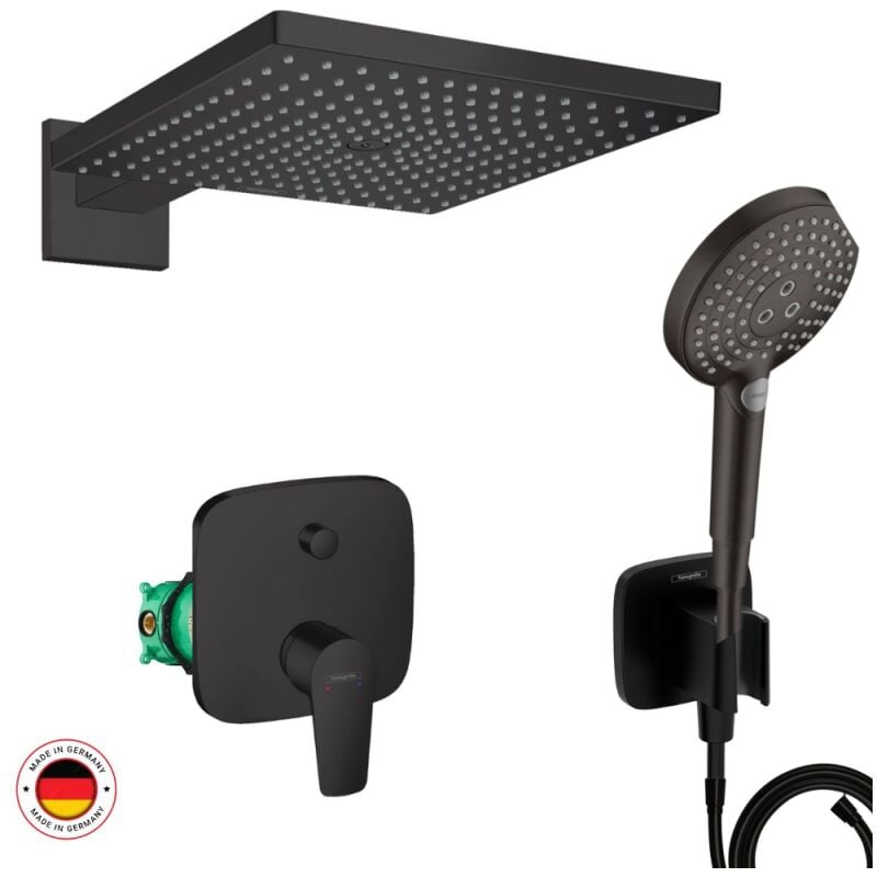 Hansgrohe - Ensemble robinet douche encastré noir mat + accessoires