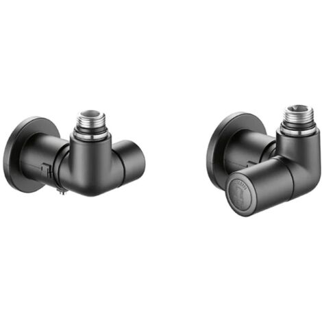 Ensemble robinet équerre droite radiateur 1/2" (15/21) Mâle - M23x1,5 - Coude Réglage Couleur Noire - Thermador