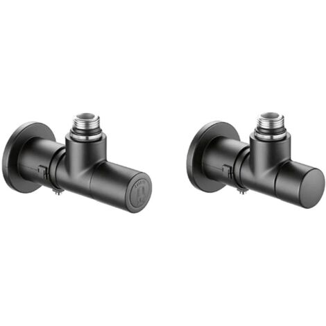 Ensemble robinet équerre radiateur 1/2" (15/21) Mâle - M23x1,5 - Coude Réglage Couleur Noire - Thermador