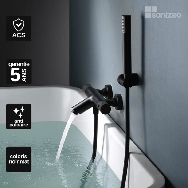 Mitigeur de Baignoire et Douche anti-calcaire Thermostatique Noir Mat imex line BTD038-4NG