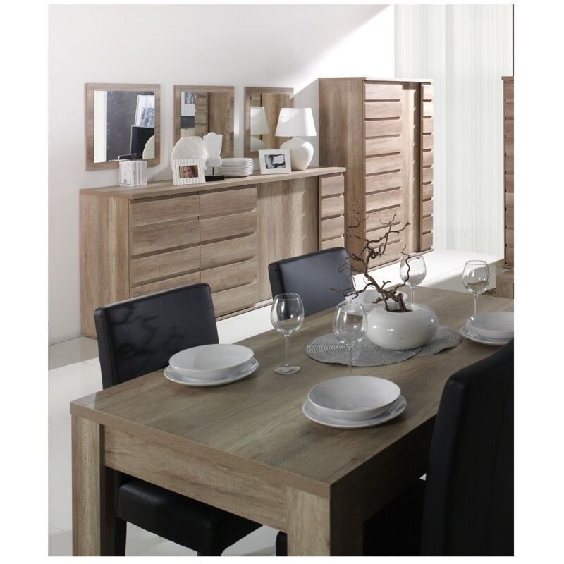 Meublorama - Ensemble romi pour salle à manger. Buffet, bar, miroirs, table 160 cm.