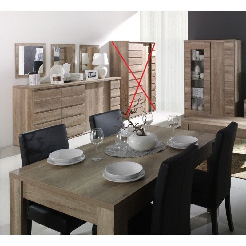 Ensemble ROMI pour salle à manger. Buffet, vaisselier, miroirs, table 160 cm - Marron