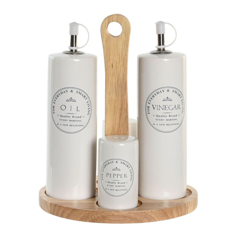 Set of burettes à huile et à vinaigre Dkd Home Decor 18 x 15 x 22 cm bois white gres