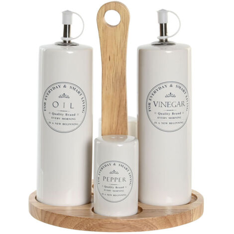 Ensemble salière et poivrier DKD Home Decor Blanc Bois Grès 18 x 15 x 22 cm