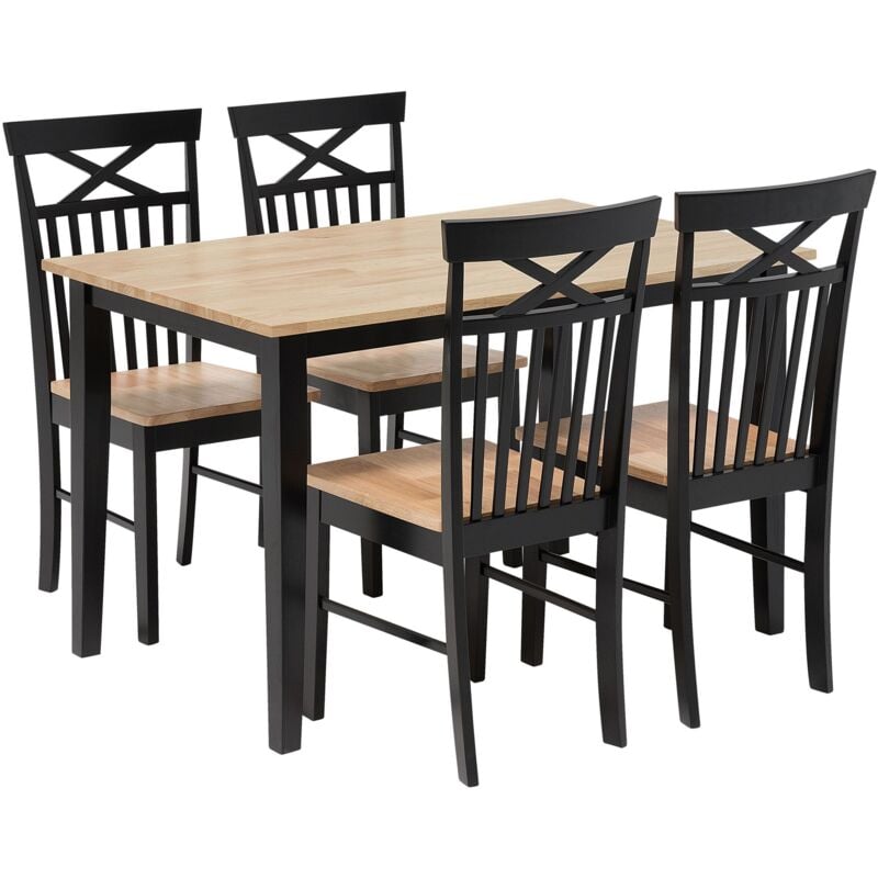 Beliani - Ensemble de Cuisine 4 Chaises et Table 120 x 75 cm en Bois Clair et Noir Style Traditionnel pour Intérieur Scandinave, Classique ou Moderne