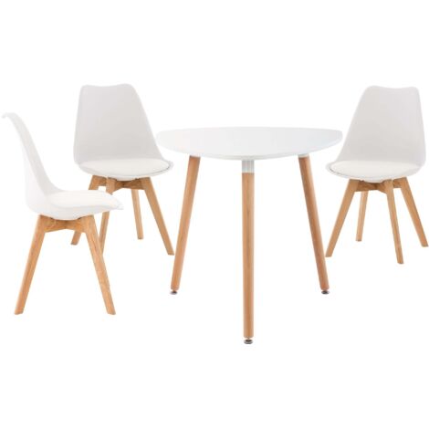 Ensemble salle à manger design avec table ronde et 3 chaises – Bois de hêtre et assises confortables 100008379
