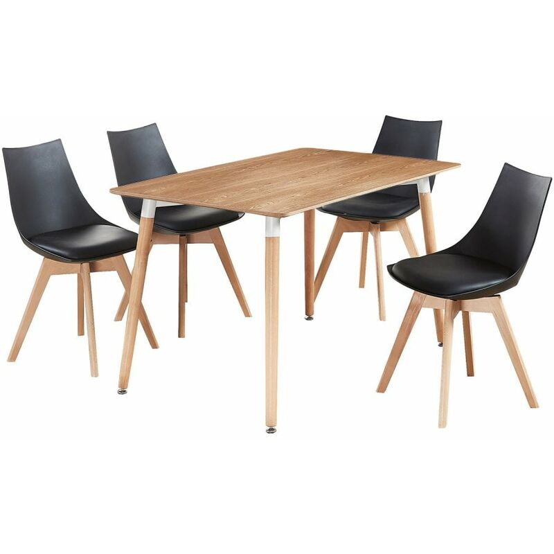 Ensemble Salle à Manger Moderne Lorenzo - Table Blanche + 4 Chaises Noires - Design Scandinave - Noir
