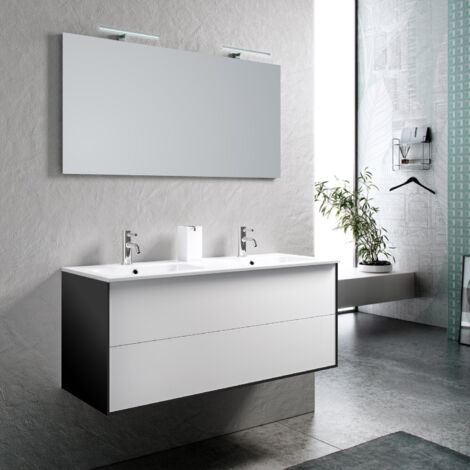 Ensemble salle de bain double vasque 5 pièces AGO blanc mat