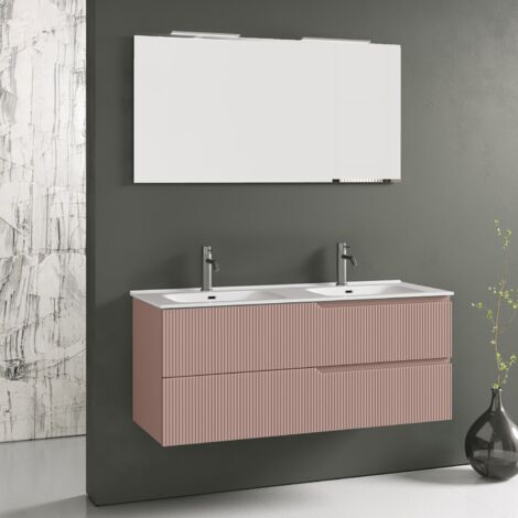 Ensemble salle de bain double vasque 5 pièces ZIP rose poudrè
