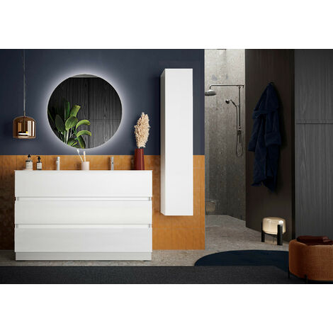 Ensemble salle de bain, meuble+colonne+double vasque START blanc brillant, 122 x 86 x 47 cm