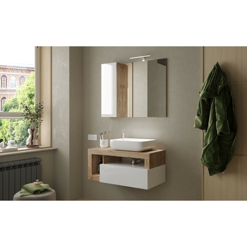 Azura Home Design - Ensemble salle de bain hamburg blanc brillant, Kadiz 92 x 47 x 49 cm