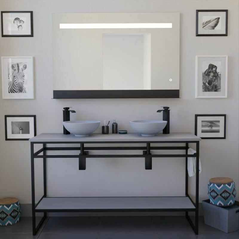 Cuisibane - Meuble structura 140 cm avec deux vasques à poser et miroir led Etal- Gris