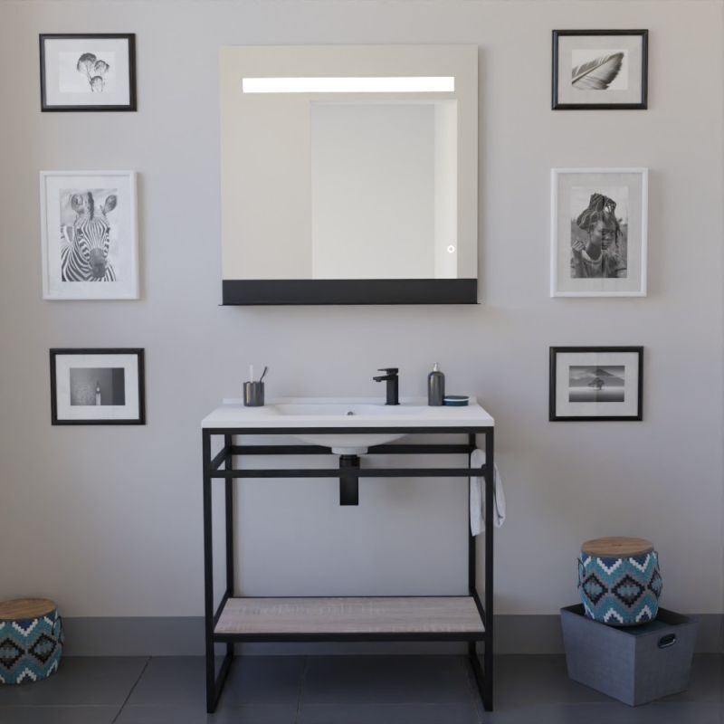 Cuisibane - Ensemble structura 80 cm avec plan vasque et miroir led Etal- Résine - Bois