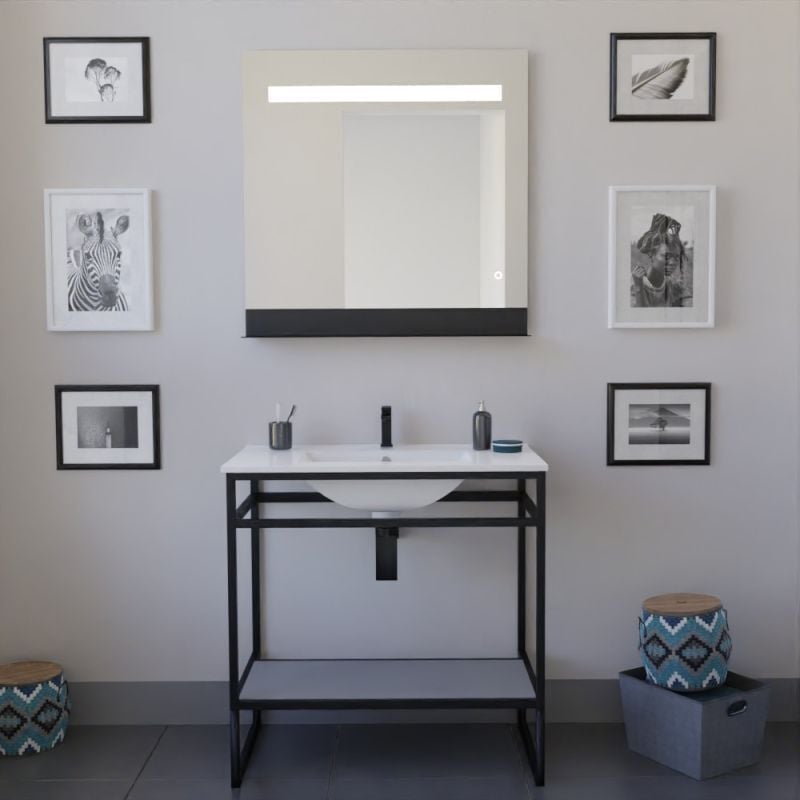 Cuisibane - Ensemble structura 80 cm avec plan vasque et miroir led Etal- Céramique - Gris