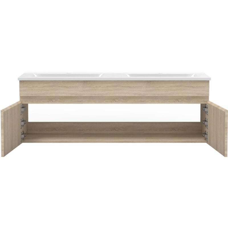 Ensemble Salle De Bain double vasque 120cm meuble Chêne Wotan avec miroir lumineux