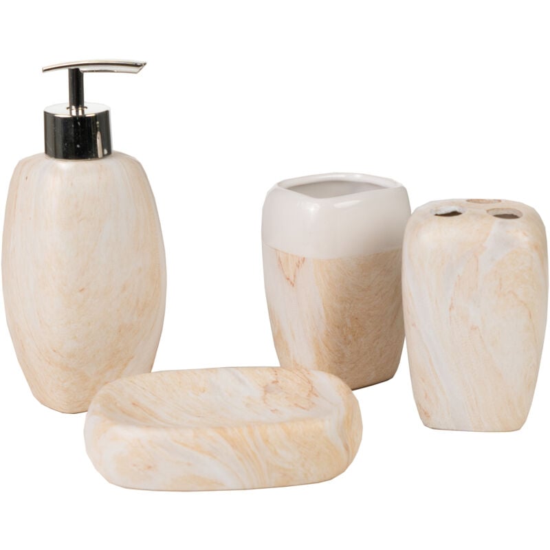 Fijalo - Ensemble de salle de bain 4 pièces en céramique marbre crème