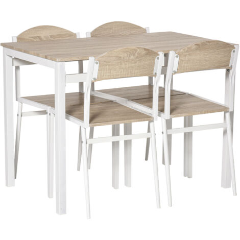 Ensemble salle manger 5 pièces MDF métal grain bois gris blanc 1 table 4 chaises salle manger moderne