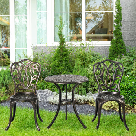 Ensemble Salon de Jardin 2 Places 2 chaises + Table Ronde style charme rétro en fonte d'aluminium. bronze