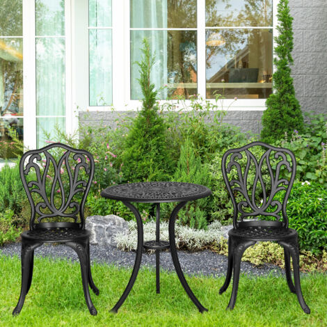 Ensemble Salon de Jardin 2 Places 2 chaises + Table Ronde style charme rétro en fonte d'aluminium, noir