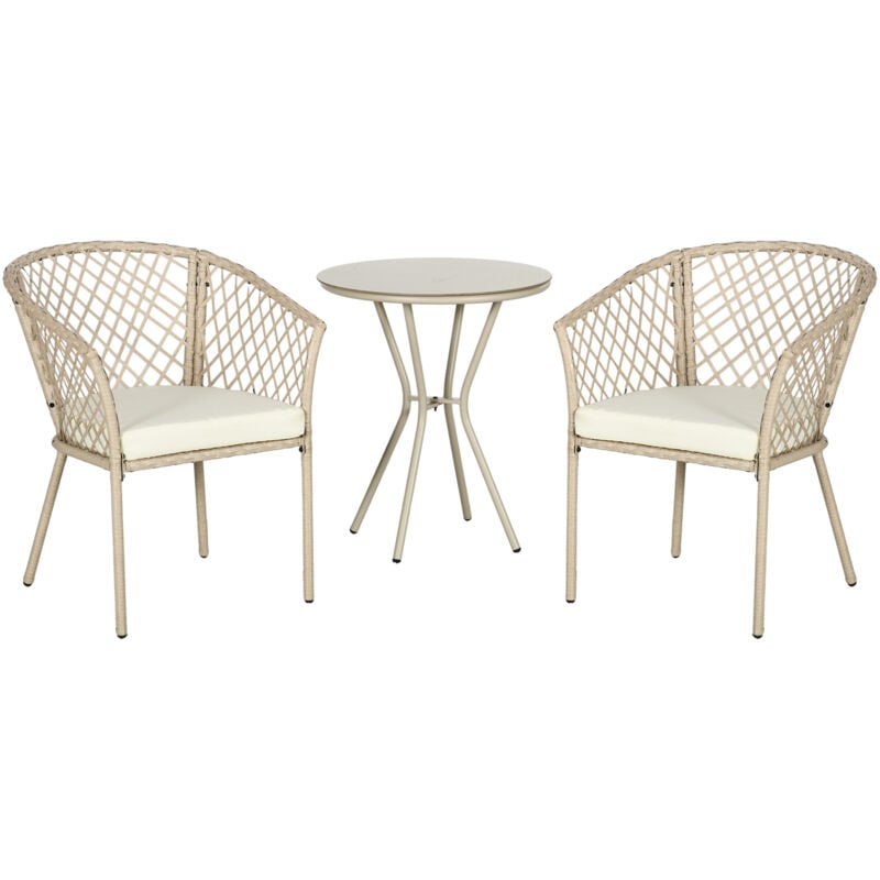 Outsunny - Ensemble salon de jardin 2 places 3 pièces avec coussins résine tressée beige