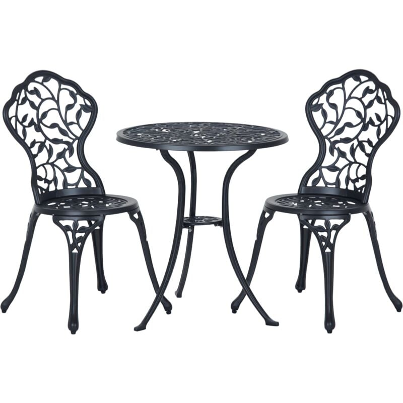 Outsunny - Ensemble salon de jardin 2 places avec table ronde style rétro fonte alu noir