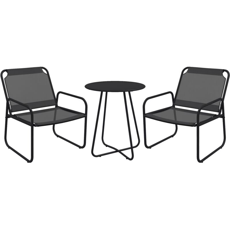 Outsunny - Ensemble salon de jardin 3 pcs 2 fauteuils et table ronde gris